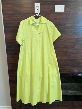 Banana Republic Lime Green Collared Cotton Trapeze Maxi Dress